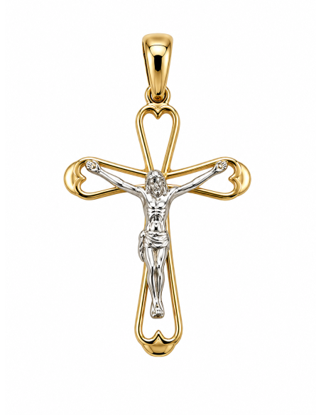 Colgante Cruz  de Oro Bicolor - Oro Blanco y Amarillo 18 K