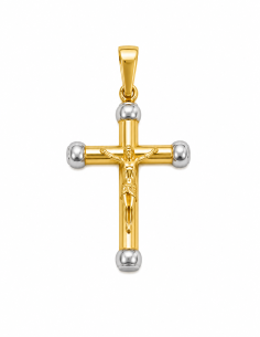 Colgante Cruz  de Oro Bicolor - Oro Blanco y Amarillo 18 K