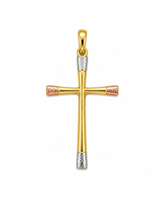Colgante Cruz  de Oro Tricolor - Oro Blanco , Amarillo y Rosé 18 K