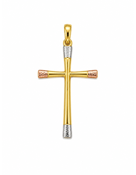 Colgante Cruz  de Oro Tricolor - Oro Blanco , Amarillo y Rosé 18 K