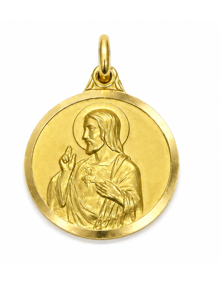Medalla Escapulario Virgen del Carmen y Corazón de Jesús - Oro Amarillo 18k