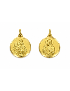Medalla Escapulario Virgen del Carmen y Corazón de Jesús - Oro Amarillo 18k