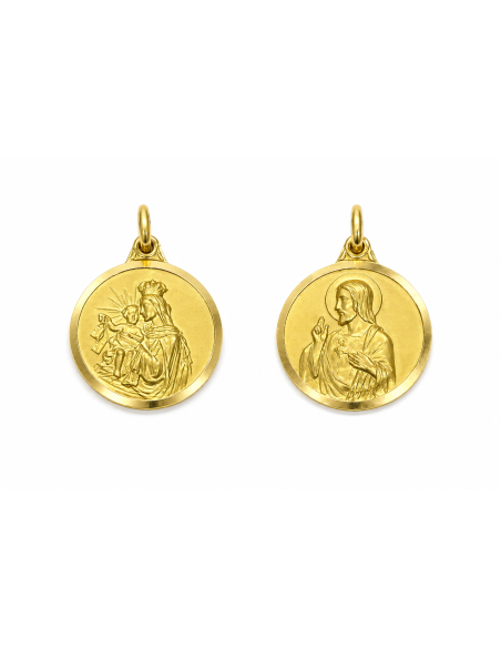 Medalla Escapulario Virgen del Carmen y Corazón de Jesús - Oro Amarillo 18k
