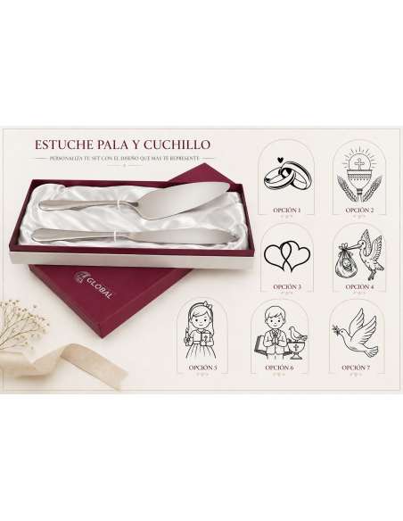 Estuche Cuchillo y Pala para Tarta de Acero (Personalizable)  – GA4023