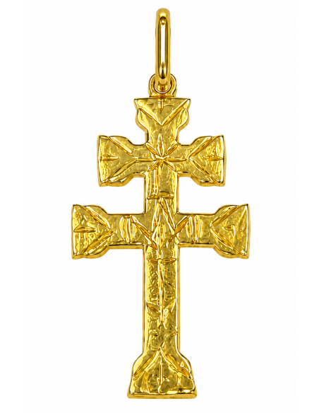 Colgante Cruz Caravaca sin Angeles - Oro Amarillo 18K