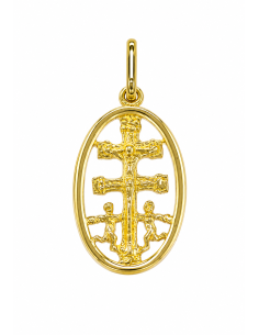 Colgante Cruz Caravaca con Cerco forma Oval - Oro Amarillo 18K