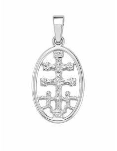 Colgante Cruz Caravaca con Cerco forma Oval - Oro Blanco 18K