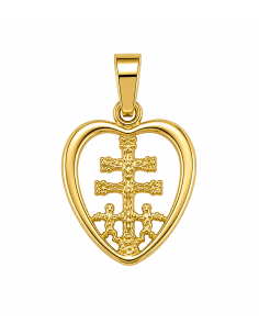 Colgante Cruz Caravaca con Cerco forma de Corazón - Oro Amarillo 18K