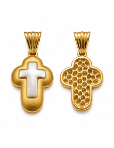 Colgante Cruz oro Bicolor - Oro Amarillo y Blanco 18K