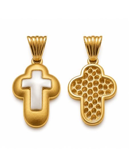 Colgante Cruz oro Bicolor - Oro Amarillo y Blanco 18K