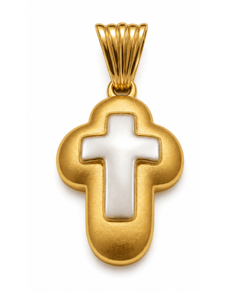 Colgante Cruz oro Bicolor - Oro Amarillo y Blanco 18K