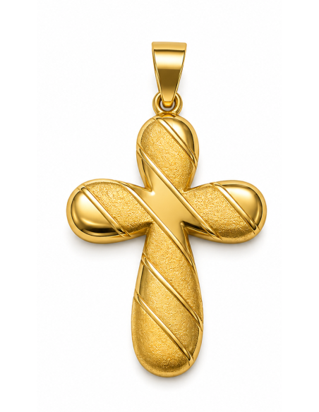 Colgante Cruz Texturizada con Detalles Diagonales - Oro Amarillo 18K
