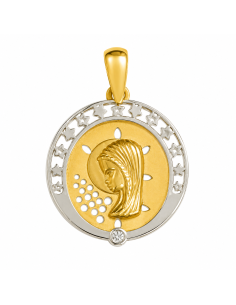 Medalla Virgen Niña con circonita - Oro Amarillo y Blanco 18K