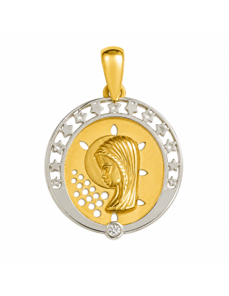 Medalla Virgen Niña con circonita - Oro Amarillo y Blanco 18K