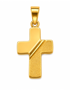 Colgante Cruz Lisa Texturizada con Detalle Diagonal - Oro Amarillo 18K