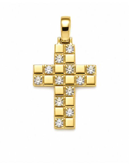 Colgante Cruz Lisa Texturizada con Detalle Diagonal - Oro Amarillo 18K