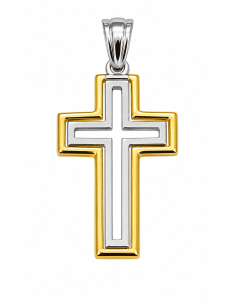 Colgante Cruz Bicolor doble Cruz articuladas - Oro Amarillo y Blanco 18K