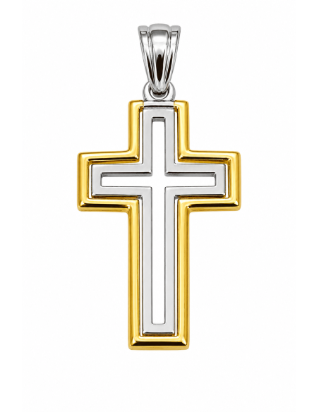 Colgante Cruz Bicolor doble Cruz articuladas - Oro Amarillo y Blanco 18K