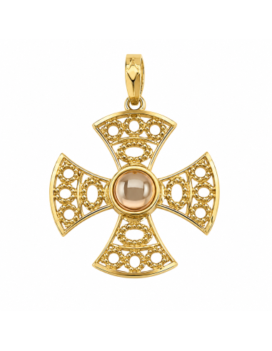 Colgante Cruz Calada Filigrana con Topacio Central - Oro Amarillo 18K