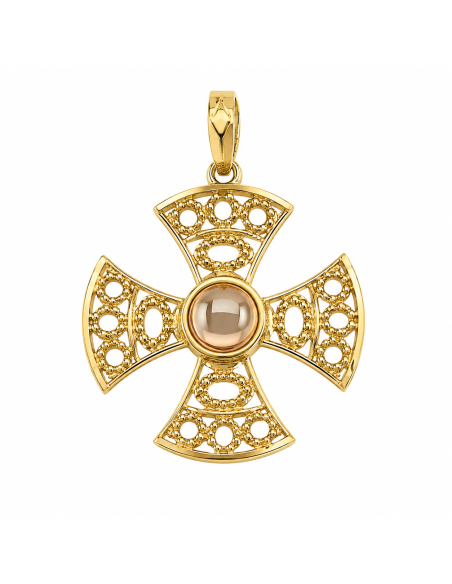 Colgante Cruz Calada Filigrana con Topacio Central - Oro Amarillo 18K