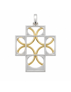 Colgante Cruz Calada Geométrica Bicolor - Oro Amarillo y Oro Blanco 18K