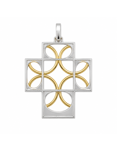 Colgante Cruz Calada Geométrica Bicolor - Oro Amarillo y Oro Blanco 18K