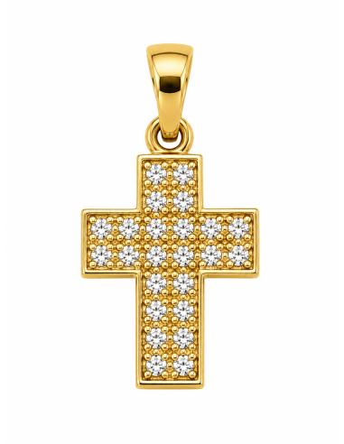 Colgante Cruz con Pavé de Circonitas - Oro Amarillo 18K