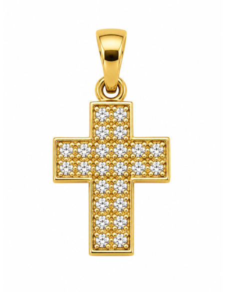 Colgante Cruz con Pavé de Circonitas - Oro Amarillo 18K
