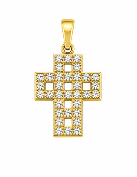 Colgante Cruz Geométrica Calada con Circonitas - Oro Amarillo 18K