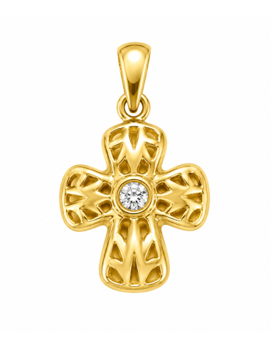 Colgante Cruz Calada con Circonita Central - Oro Amarillo 18K