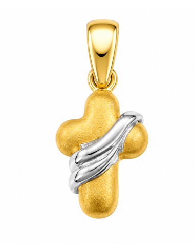 Colgante Cruz Bicolor Ondulada - Oro Amarillo y Oro Blanco 18K
