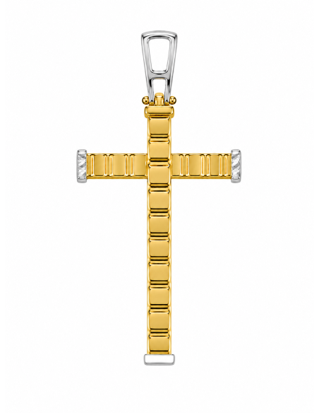 Colgante Cruz Bicolor Geométrica - Oro Amarillo y Oro Blanco 18K