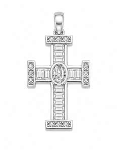 Colgante Cruz con Circonita Oval Central - Oro Blanco 18K