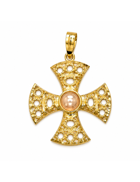 Colgante Cruz Filigrana con Piedra Central - Oro Amarillo 18K