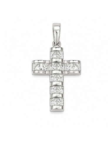 Colgante Cruz con Circonitas Engastadas - Oro Blanco 18K
