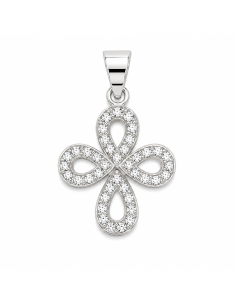 Colgante Cruz Calada con Circonitas - Oro Blanco 18K