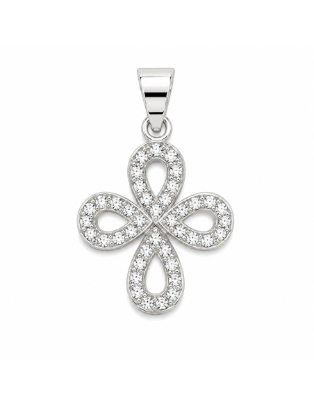Colgante Cruz Calada con Circonitas - Oro Blanco 18K