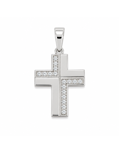 Colgante Cruz Geométrica con Circonitas - Oro Blanco 18K