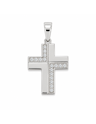 Colgante Cruz Geométrica con Circonitas - Oro Blanco 18K