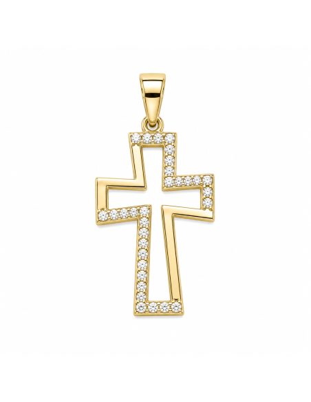 Colgante Cruz Calada con circonitas - Oro Amarillo 18K