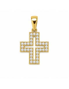 Colgante Cruz Calada con Circonitas - Oro Amarillo 18K
