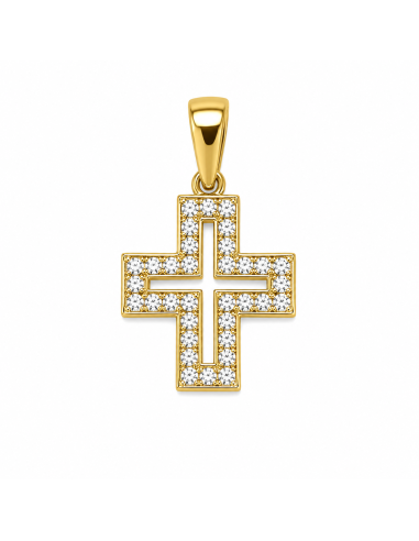 Colgante Cruz Calada con Circonitas - Oro Amarillo 18K
