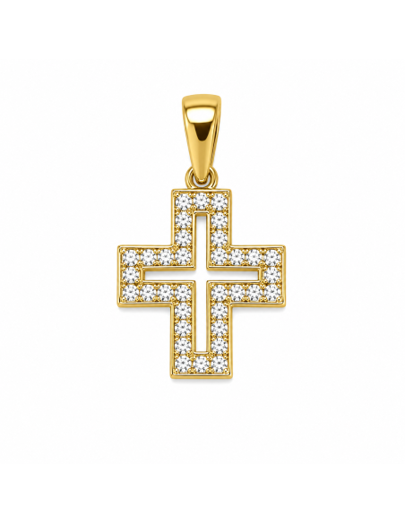 Colgante Cruz Calada con Circonitas - Oro Amarillo 18K