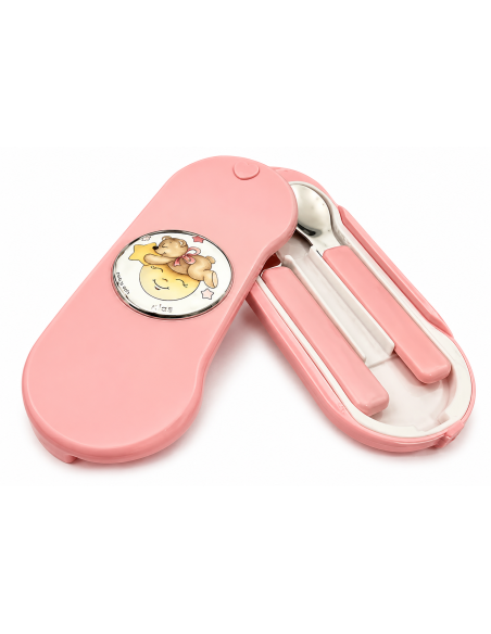 Cubierto Infantil 2 Piezas Oso sobre Luna con estuche Portatil - Eventi EV3413/03R