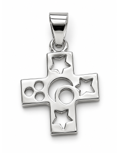 Colgante Cruz Calada Símbolos Geométricos - Oro Blanco 18K