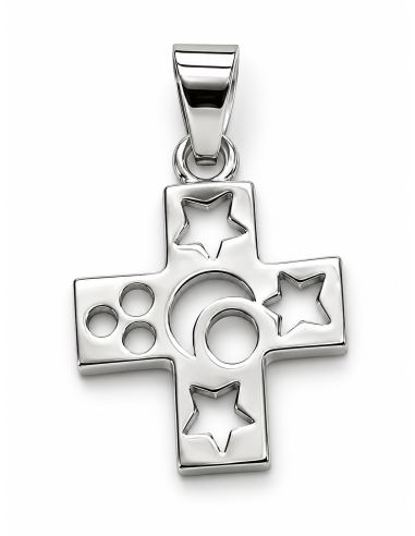 Colgante Cruz Calada Símbolos Geométricos - Oro Blanco 18K