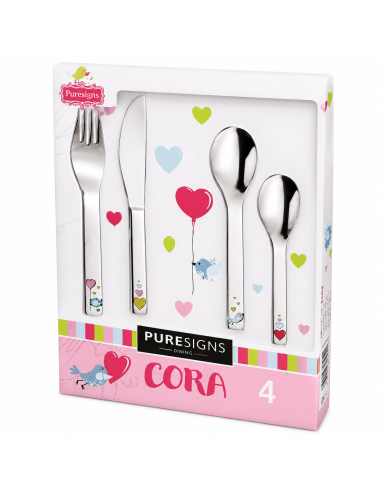 Cubierto Infantil 4 Piezas Corazones - Puresings LU6094 (Grabado Incluido)