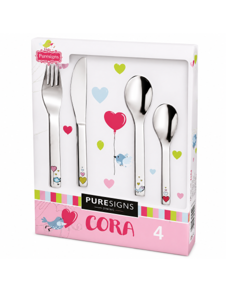Cubierto Infantil 4 Piezas Corazones - Puresings LU6094 (Grabado Incluido)