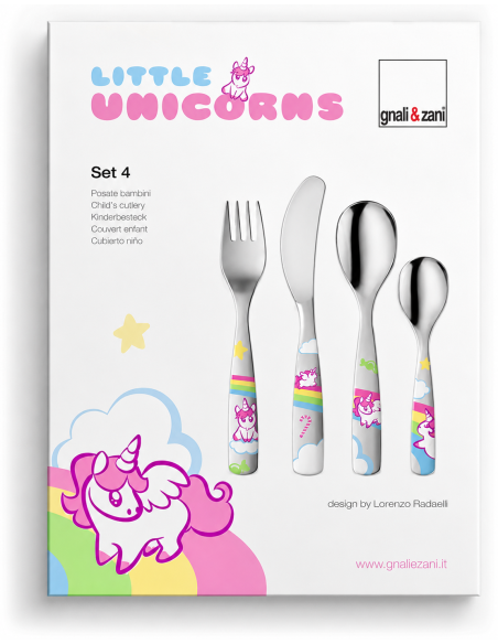 Cubierto Infantil 4 Piezas Little Unicorns (Grabado incluido) - Gnali & Zani LU6076