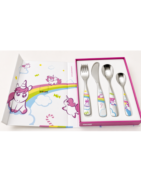 Cubierto Infantil 4 Piezas Little Unicorns (Grabado incluido) - Gnali & Zani LU6076